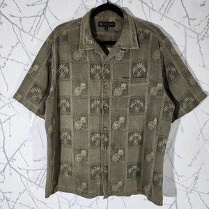 Scala Milano Green Pineapples Tropical 100% Silk Camp Shirt